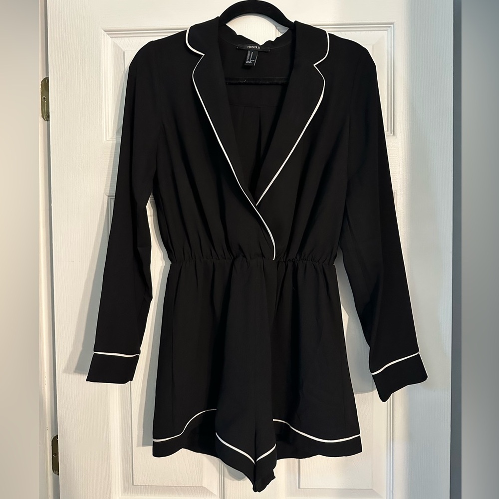 Black Women's Romper with White Lining